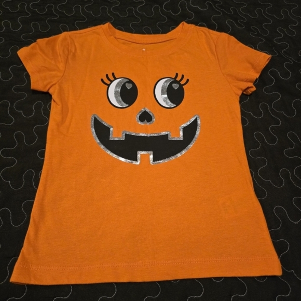 Pumpkin Halloween Girls Short Sleeve Shirt‎ Orange & Black Size XS 4/5